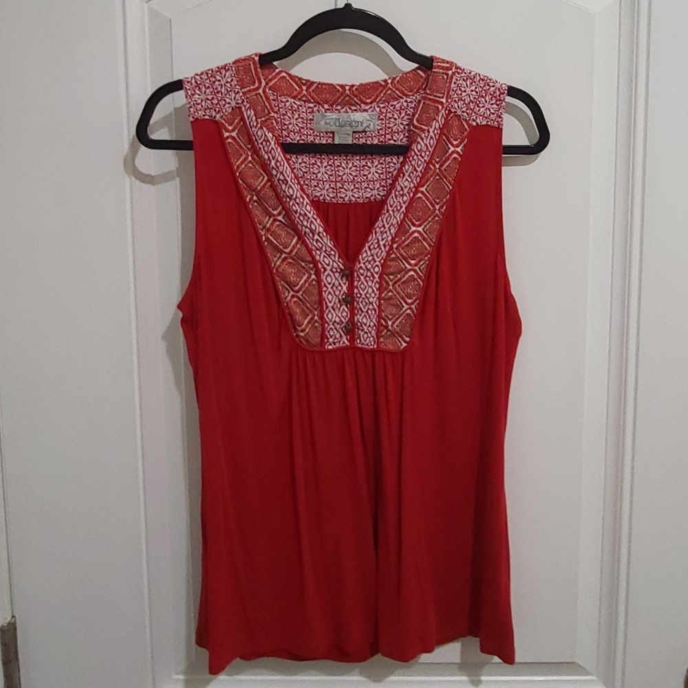 Red Embellished Bib Collar Blouse